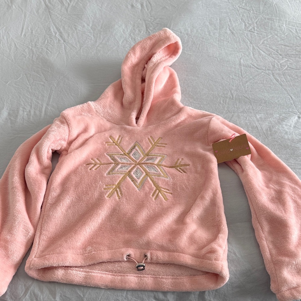 Pink Hooded Fleece Top with Snowflake Design